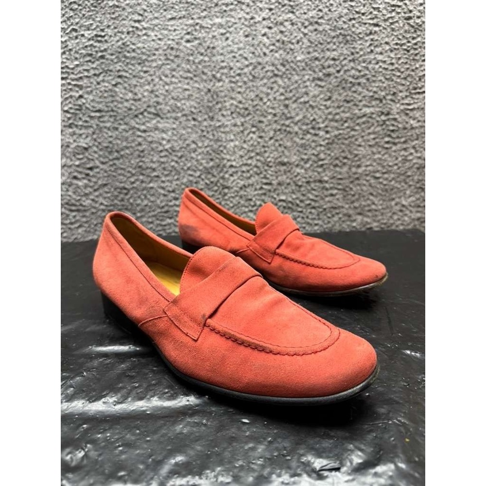 Jean-Michel Cazabat Suede Leather Slip-On Loafers Orange Mens Size 41.5 EU